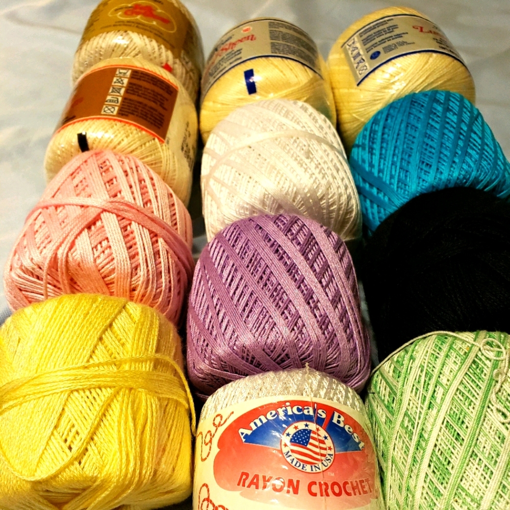 Multiple brands of crochet thread